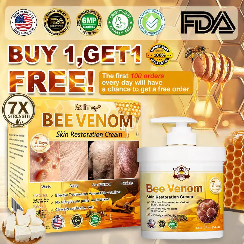 🐝🌿FDA Approved|Rolimey® Bee Venom Skin Restoration Cream(Anti-aging, Hydrating, Skin Repair, Even Tone, Acne and Dark Spot Treatment, Wart and Mole Removal, Psoriasis Relief)