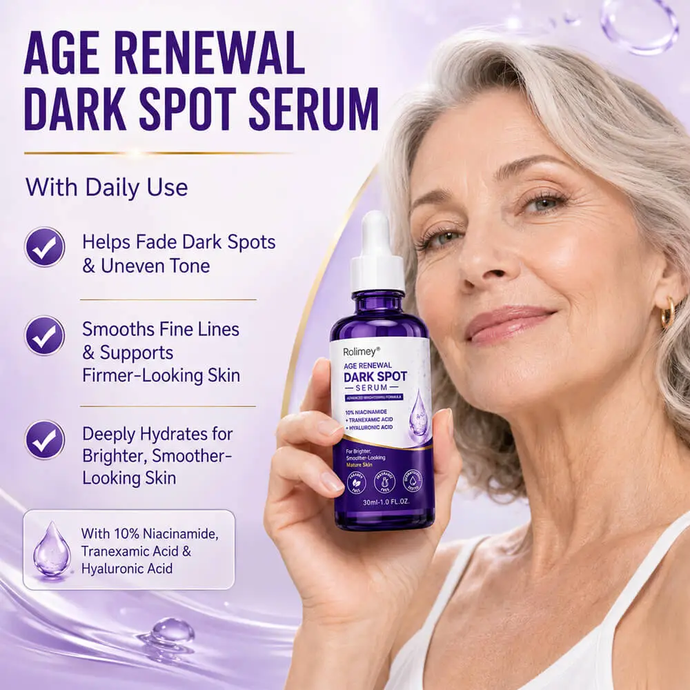 🗽Rolimey® Age Renewal Dark Spot Serum — Infused with 10% Niacinamide, Tranexamic Acid & Hyaluronic Acid for Brighter, Smoother-Looking Mature Skin